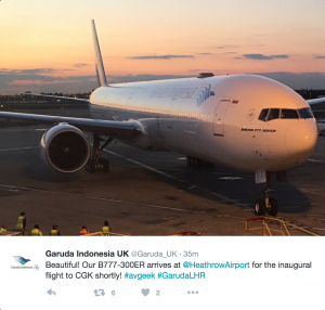 Tweet made by Garuda Indonesia upon the flight's arrival.