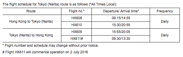 The flight schedule for the 2x daily service.