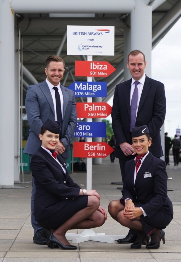 Celebrating the launch of flights to five new destinations are Luke Hayhoe (left) and Andrew Cowan with British Airways’ cabin crew Paulina Stasiak (left) and Danielle Bellini - Picture by BA.