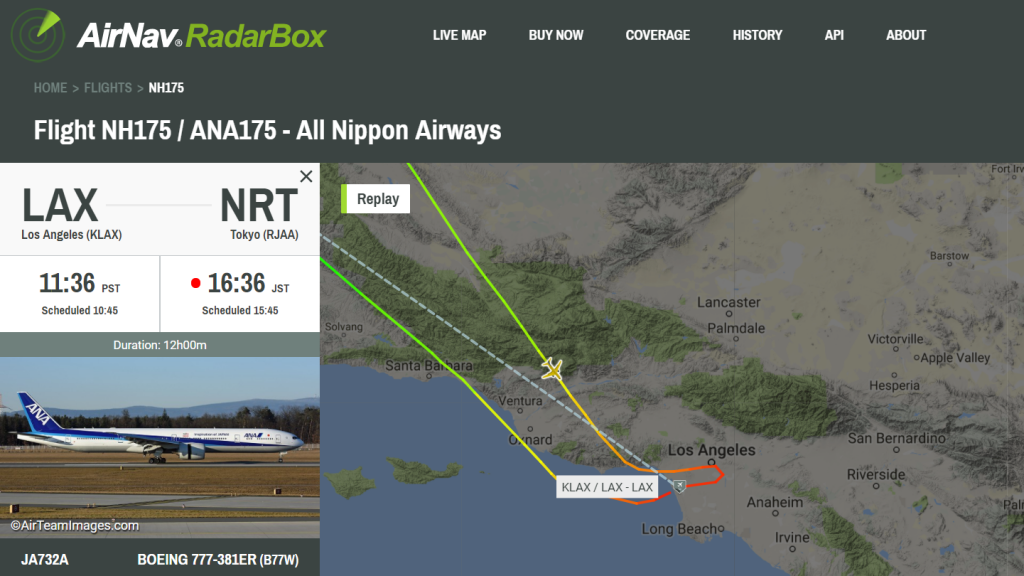 Ana Boeing 777 300er Flight Nh175 To Tokyo Turned Back To Lax Because Of Unauthorized Person Aboard Airlive