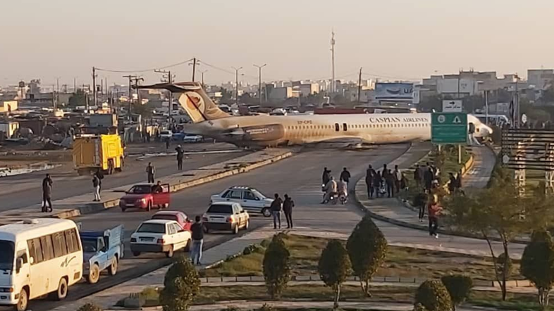 Image result for Caspian Airlines MD-83 from Tehran crash-landed at Bandar-e Mahshahr, Iran