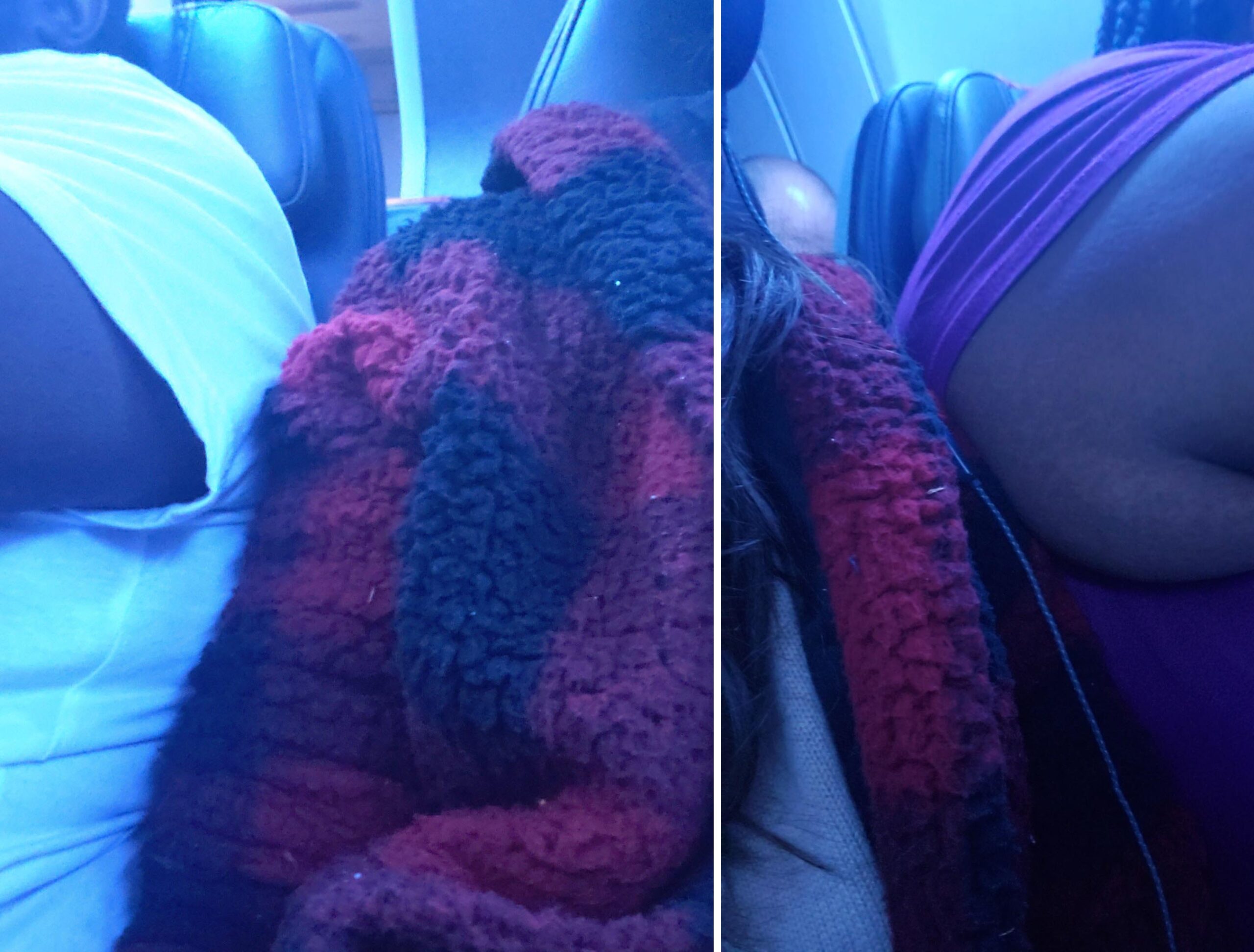 A passenger is asking American Airlines for reparations after complaining she was 'wedged between two obese people'